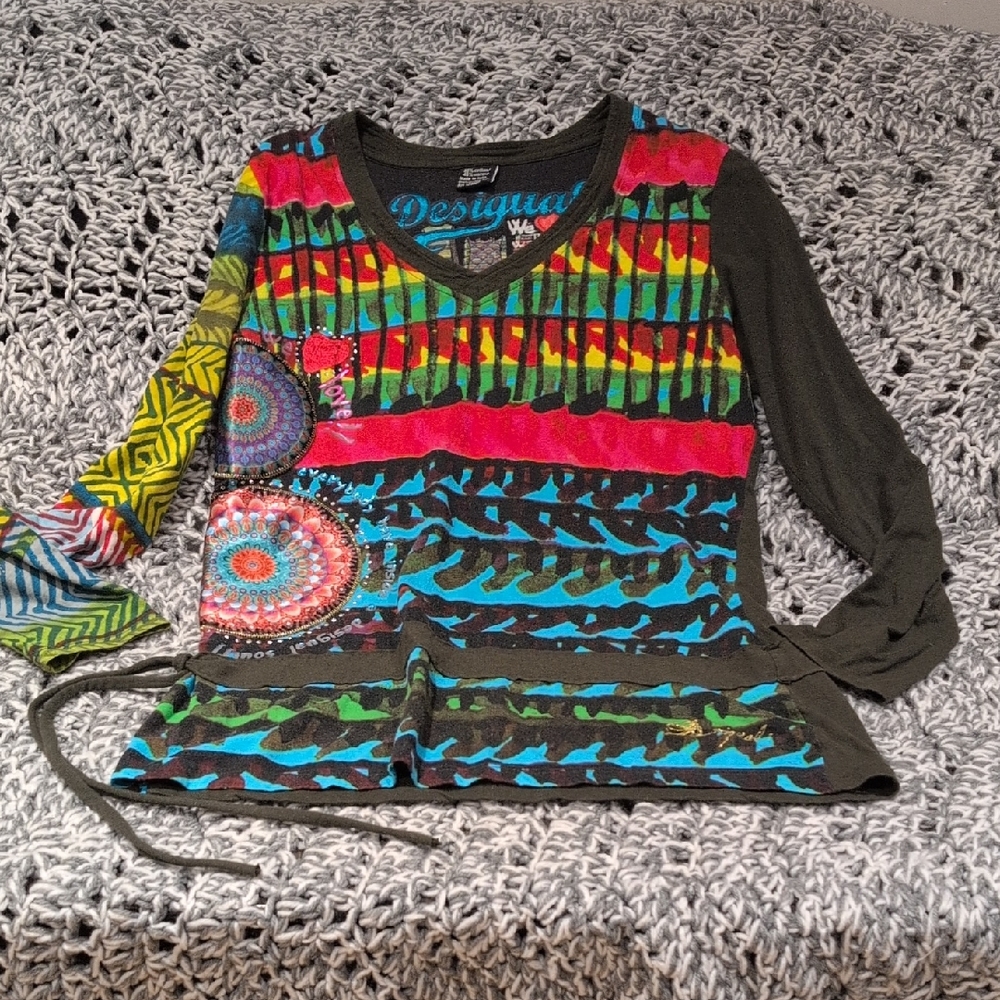 DESIGUAL Y2K Art‑Teacher Boho Top - Coastal Indie | Patchwork Core